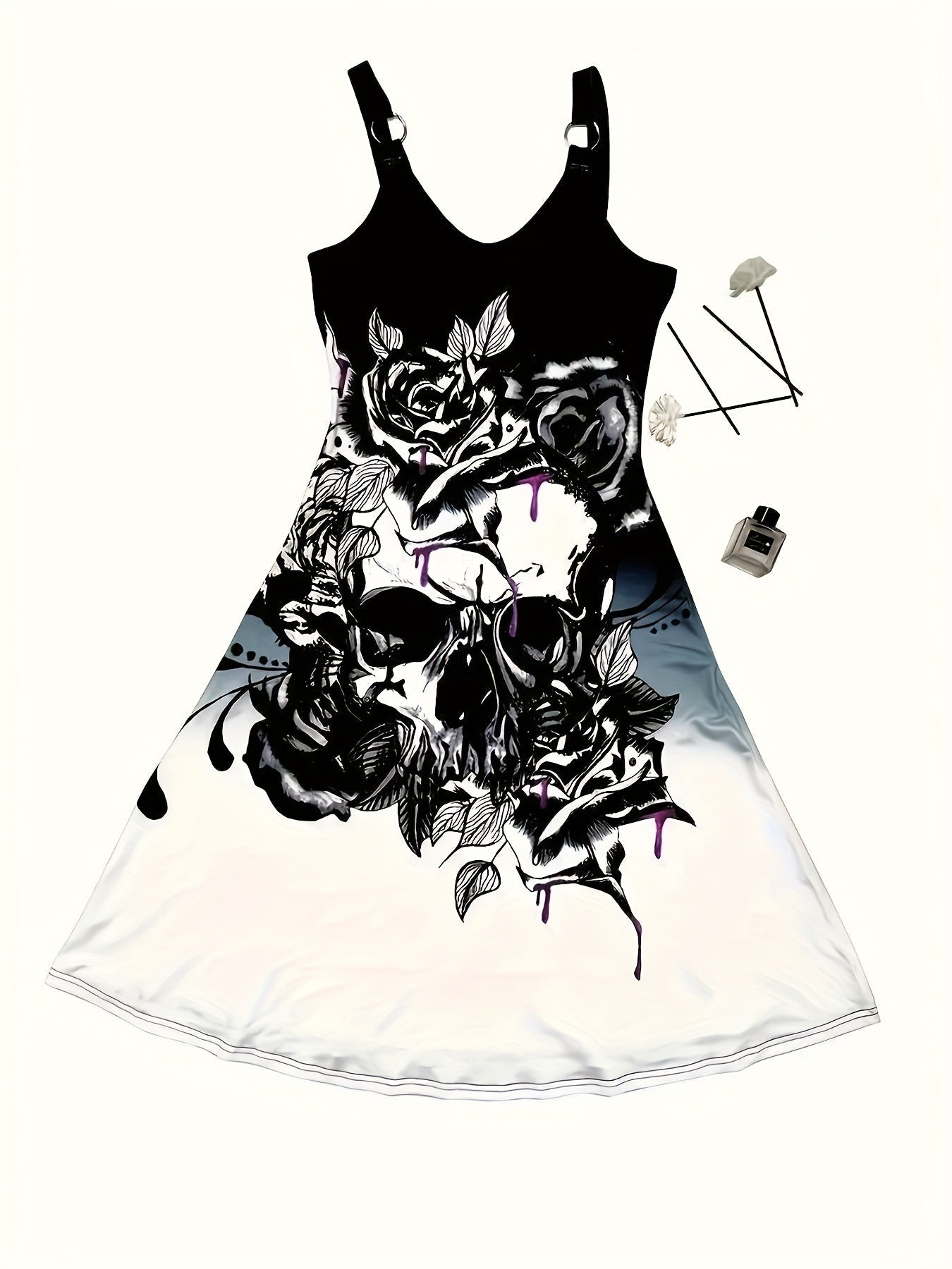 Women's Floral V-Neck Midi Casual Dress - Sleeveless detail view