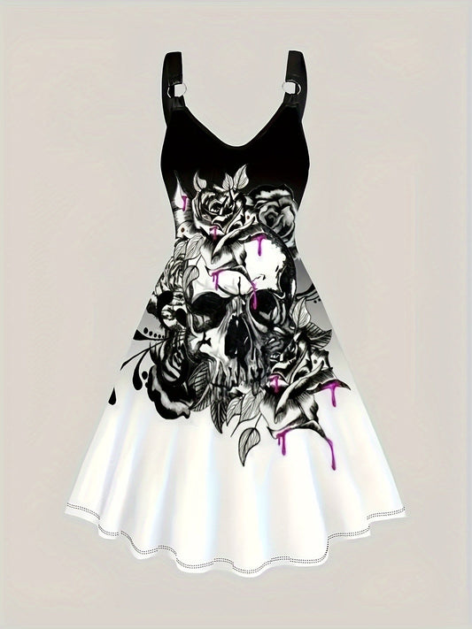 Women's Floral V-Neck Midi Casual Dress - Sleeveless – Black option – main product image