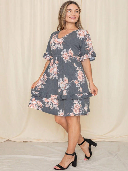 Women's Floral V-Neck Midi Knit Dress - Ruffle – Blue option – view 5