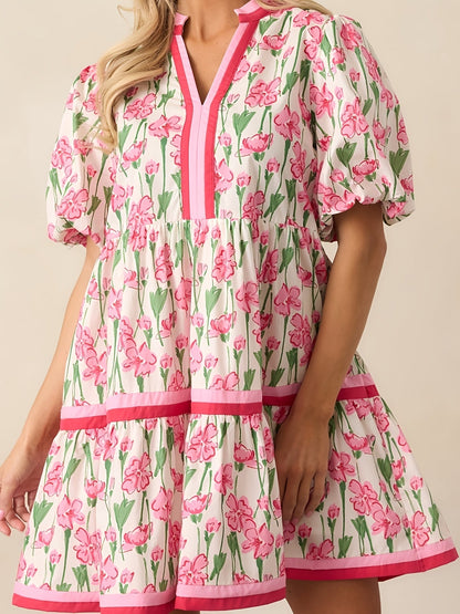 Women's Floral V-Neck Mini Vacation Dress - Short Sleeve – main product image