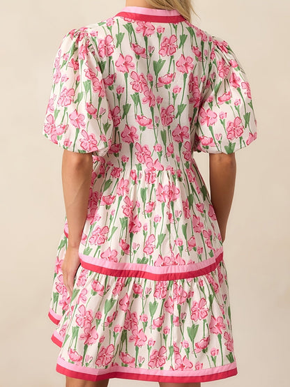 Women's Floral V-Neck Mini Vacation Dress - Short Sleeve – view 8