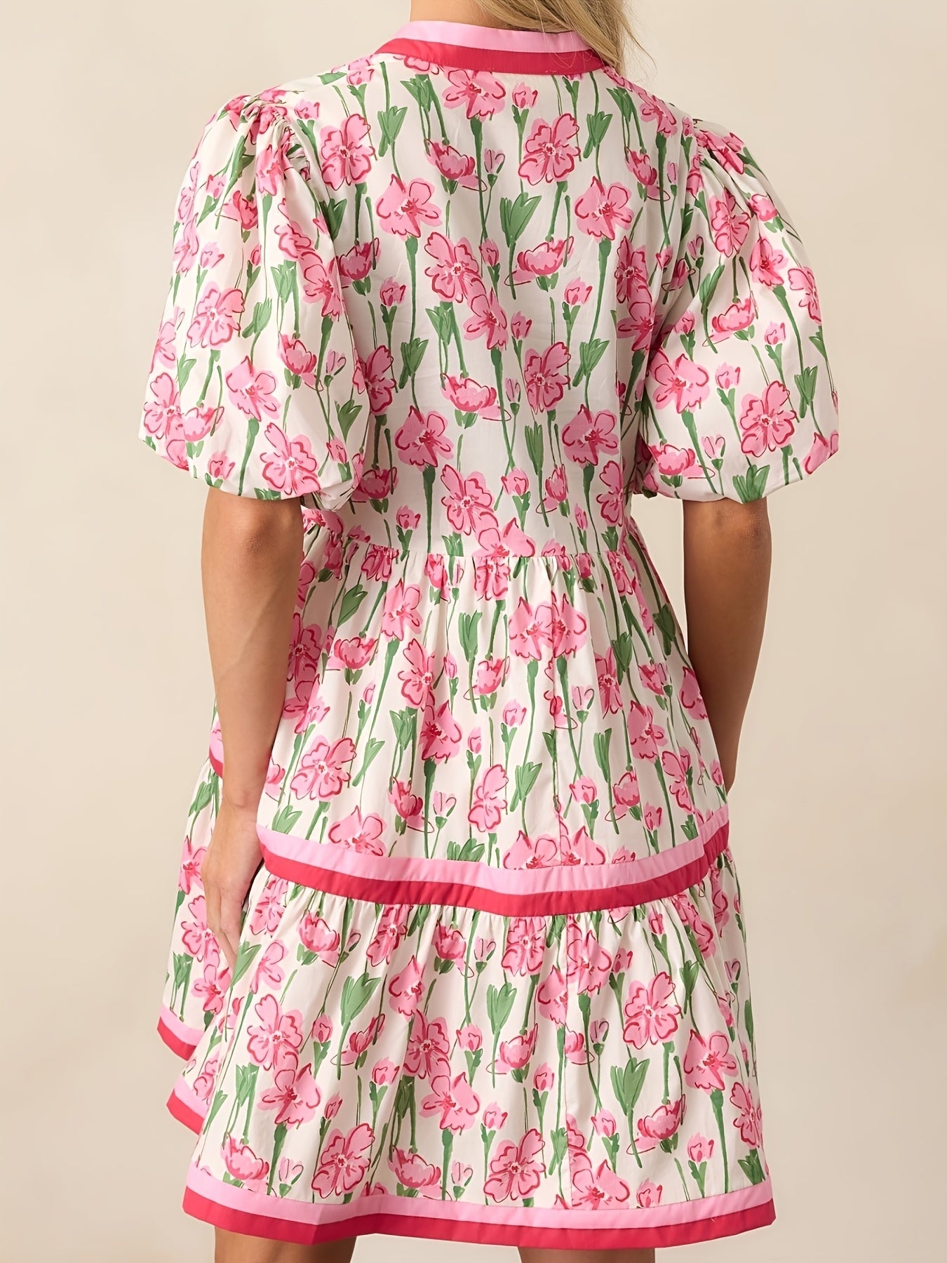 Women's Floral V-Neck Mini Vacation Dress - Short Sleeve – view 12