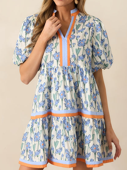 Women's Floral V-Neck Mini Vacation Dress - Short Sleeve – view 13
