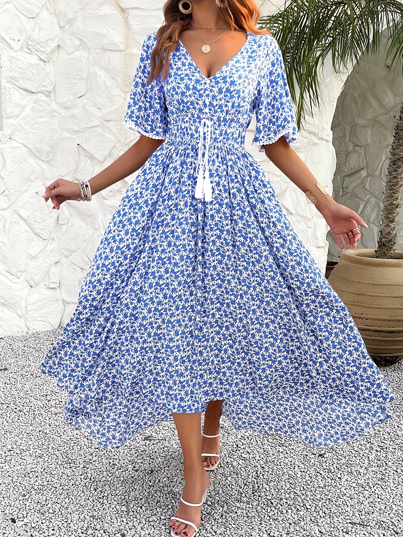 Women's Floral V-Neck Summer Dress – main product image