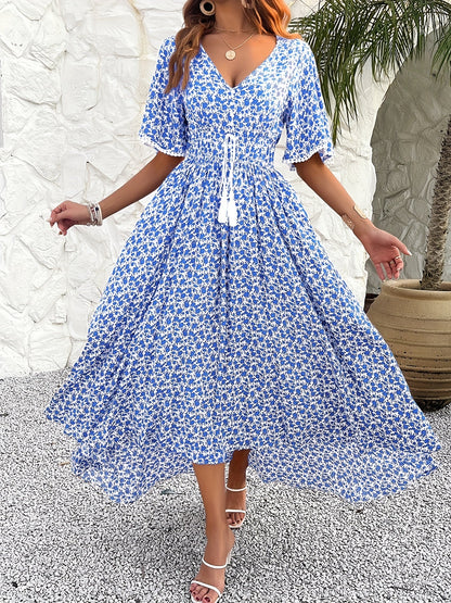 Women's Floral V-Neck Summer Dress detail view
