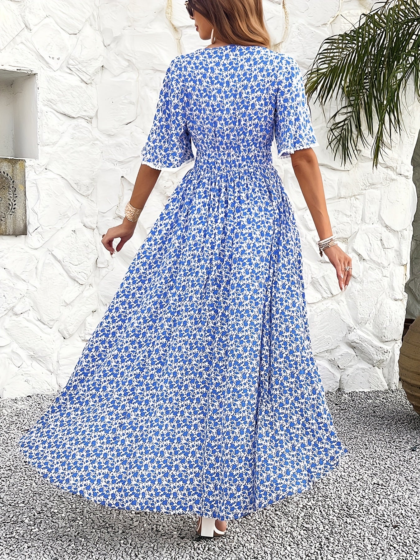 Women's Floral V-Neck Summer Dress detail view