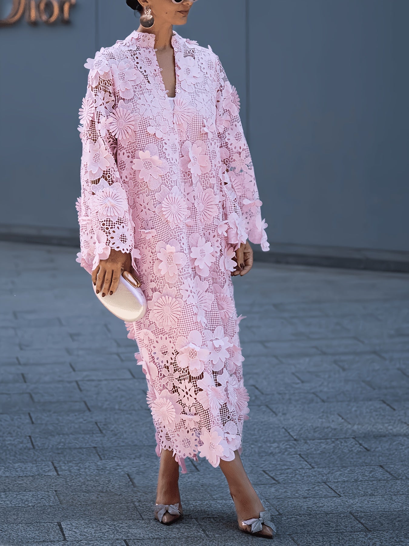 Women's Floral V-Neck Wedding Dress detail view