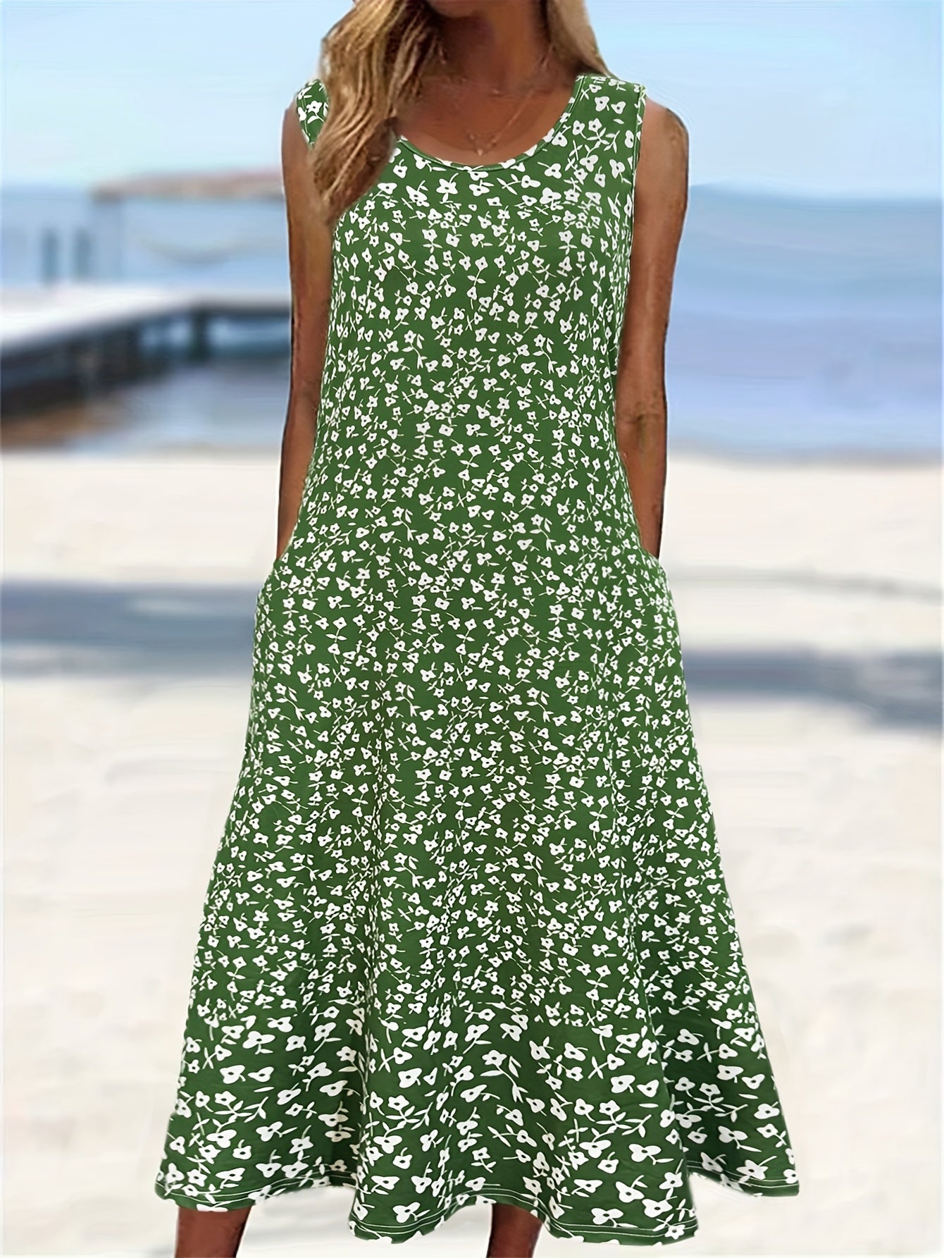 Women's Floral Vacation Dress – Sizes S–M – Green option – view 4