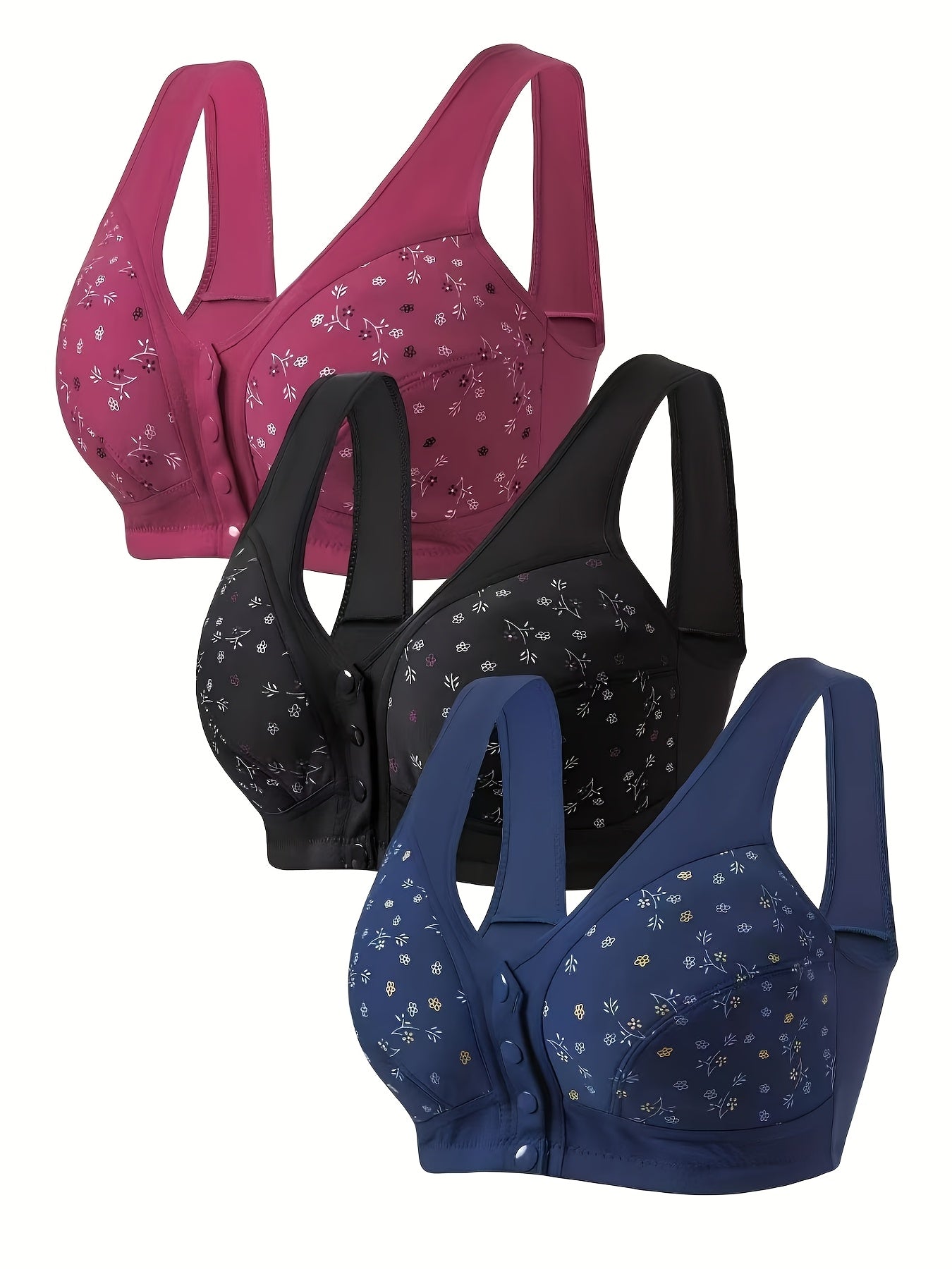Women's Front-Closure Wireless Bra - 3-Pack Padded, Everyday Support detail view