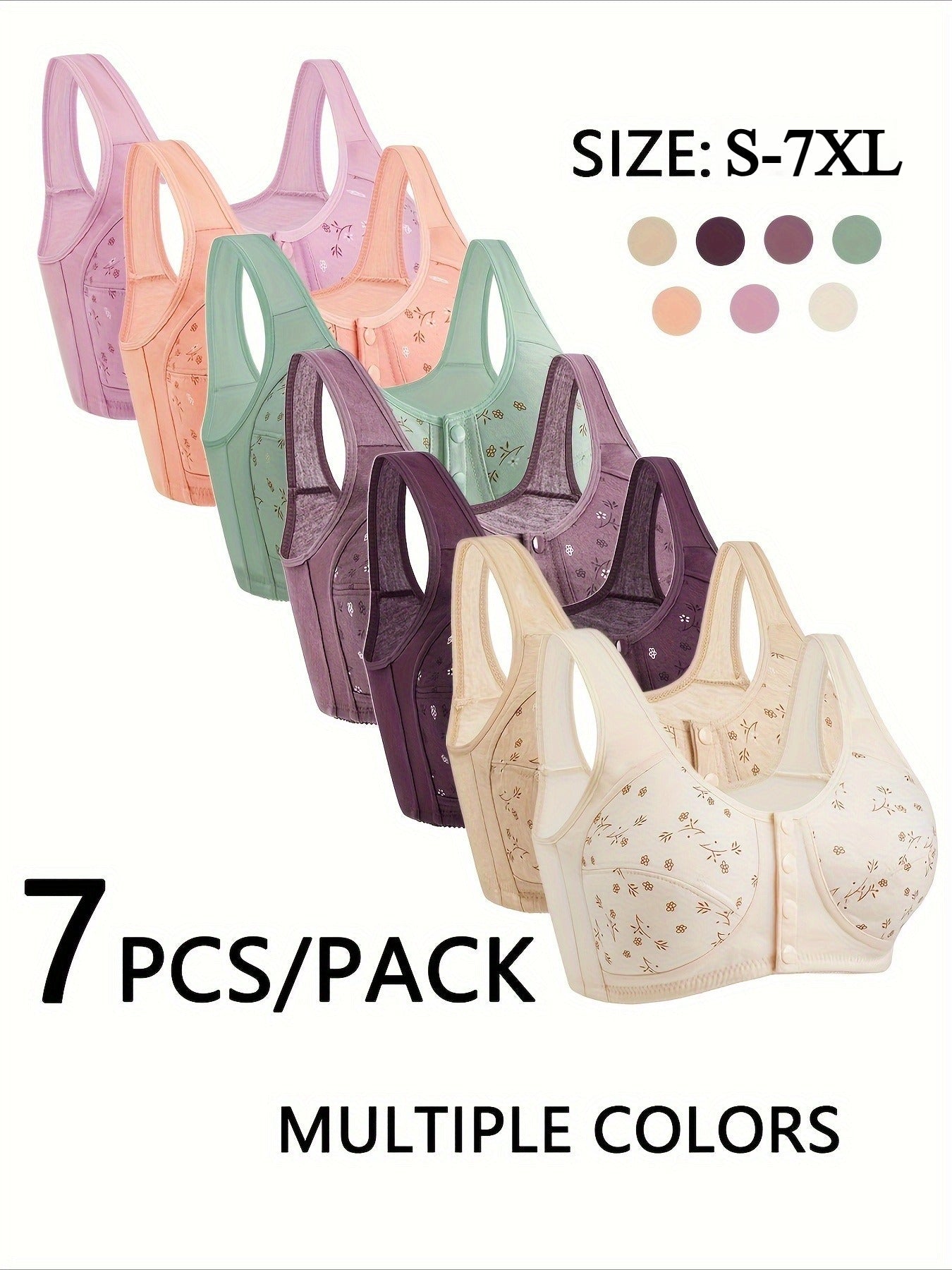 Women's Front-Closure Wireless Bra - 7-Pack Everyday Support – main product image