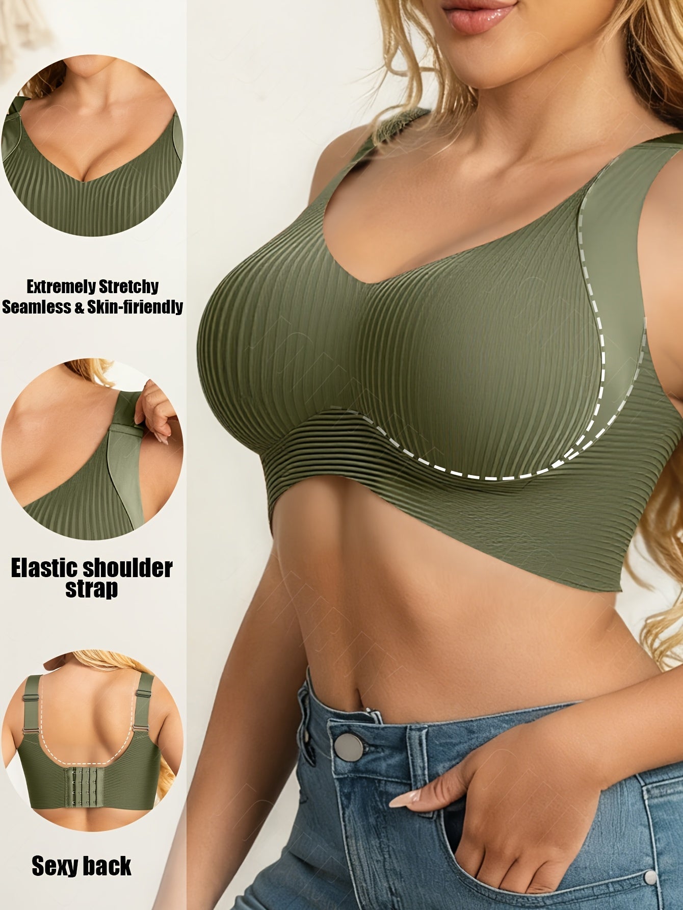 Women's Full-Coverage Sports Bra - 6-Pack Fixed Padding, Medium Support detail view