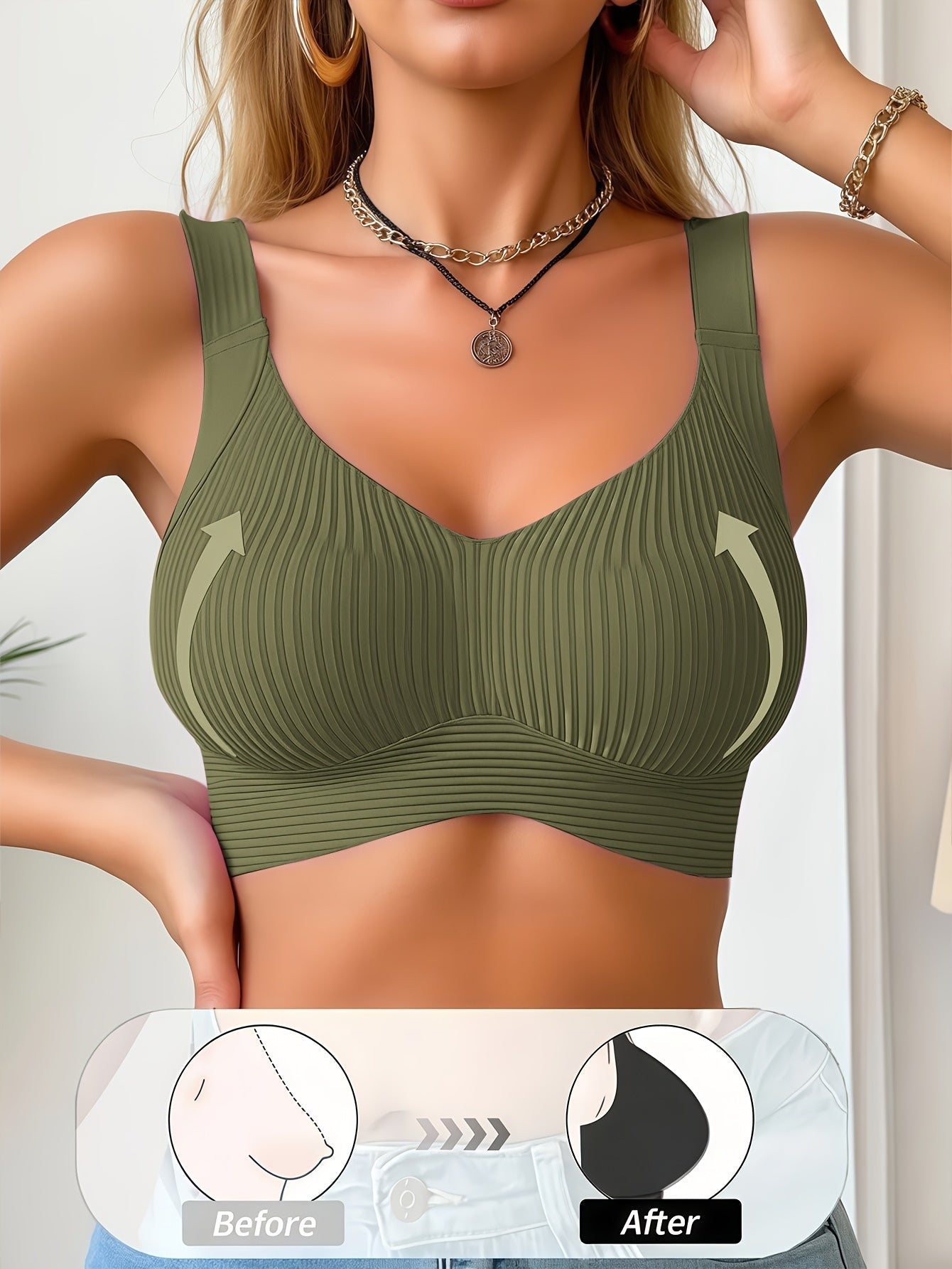 Women's Full-Coverage Sports Bra - 6-Pack Removable Pads, Everyday Support detail view