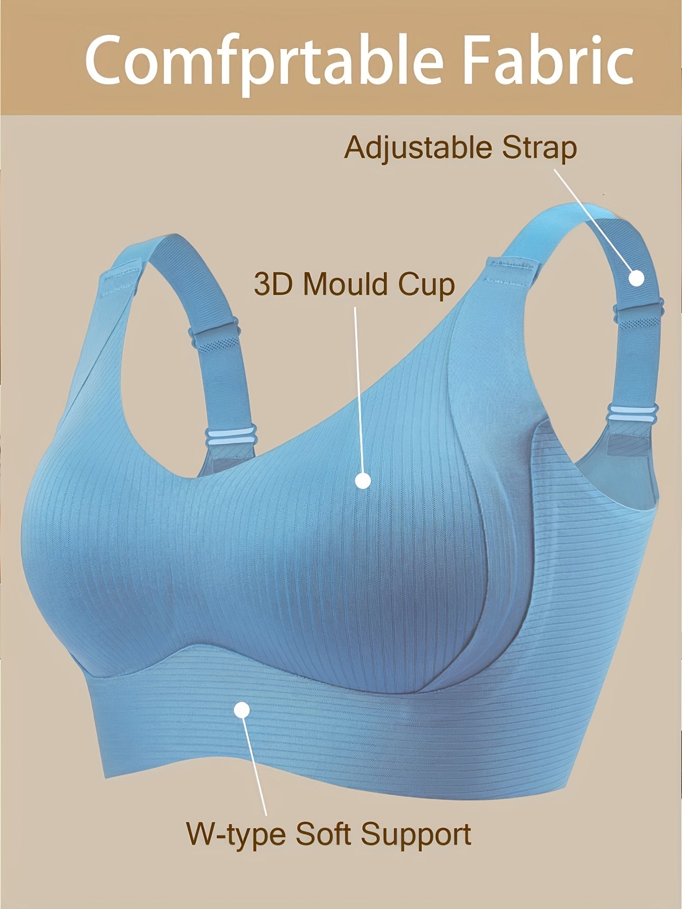 Women's Full-Coverage Wireless Bra - 3-Pack Removable Pads, Everyday Support detail view
