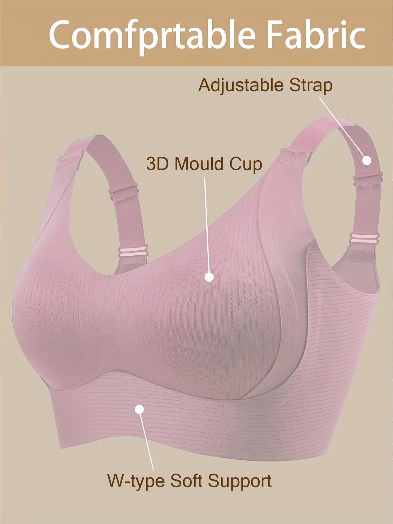 Women's Full-Coverage Wireless Bra - 3-Pack Removable Pads, Everyday Support detail view