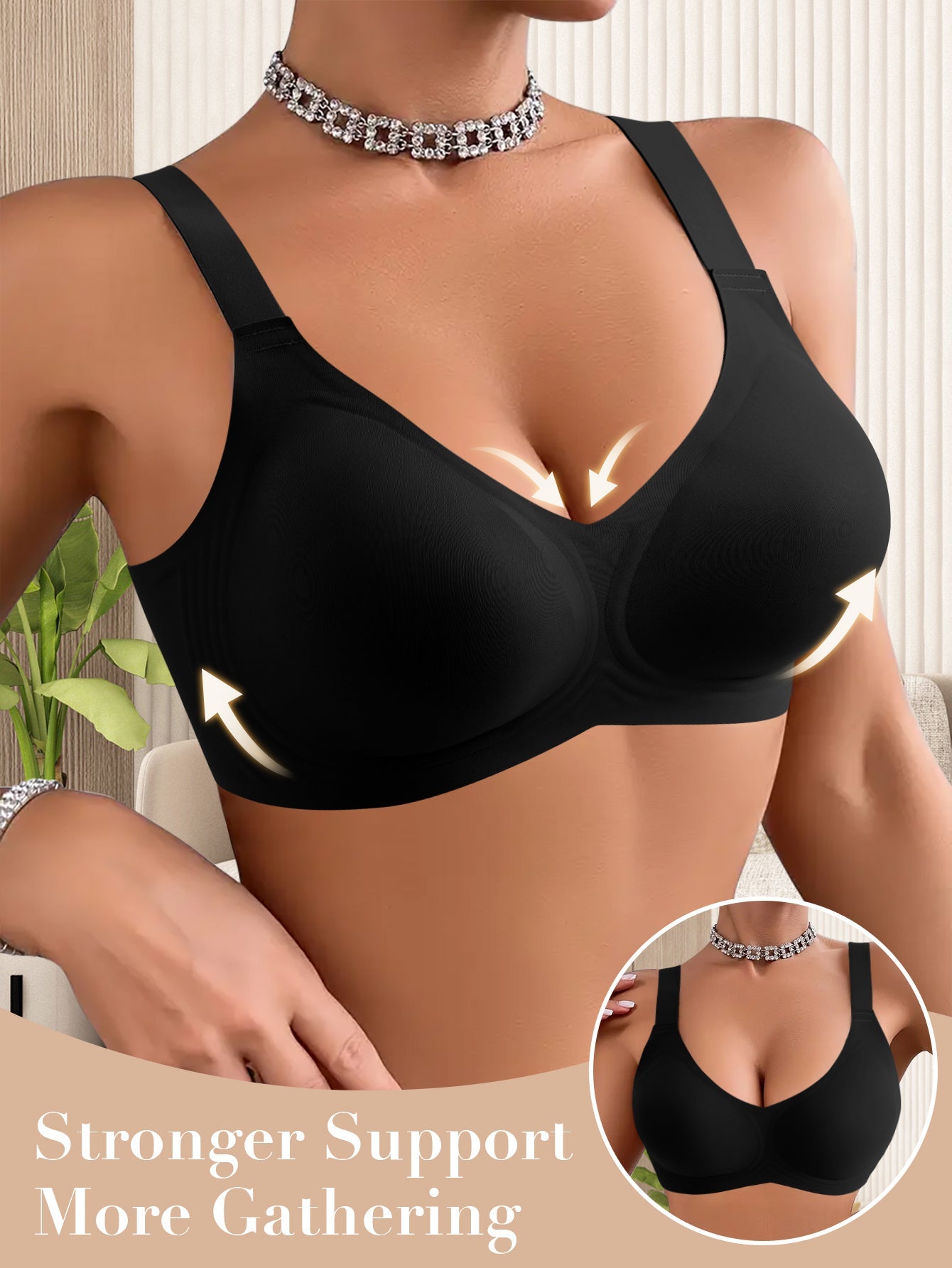 Women's Full-Coverage Wireless Bra - Fixed Padding, Medium Support – Black option – view 2