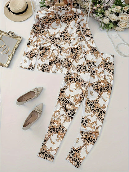 Women's Geometric Blazer Outfit Set - Two-Piece Lapel Style detail view