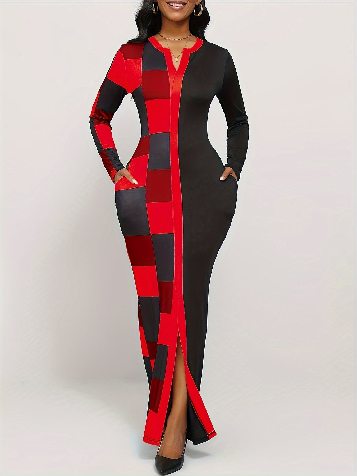 Women's Geometric Casual Dress - Long Sleeve detail view