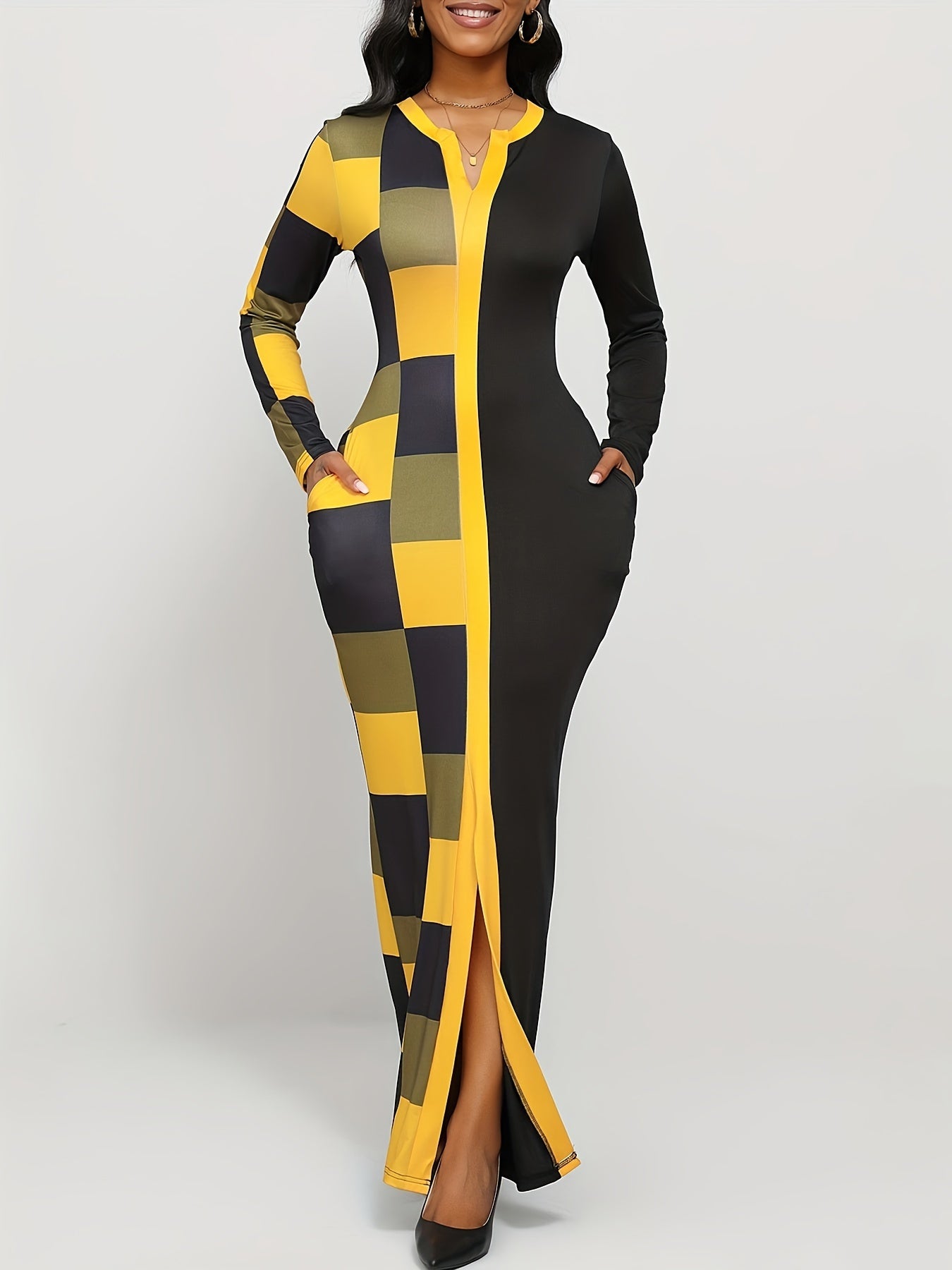 Women's Geometric Casual Dress - Long Sleeve detail view