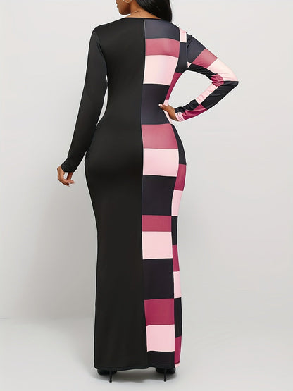 Women's Geometric Casual Dress - Long Sleeve detail view
