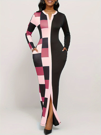 Women's Geometric Casual Dress - Long Sleeve detail view