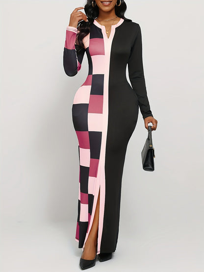 Women's Geometric Casual Dress - Long Sleeve detail view