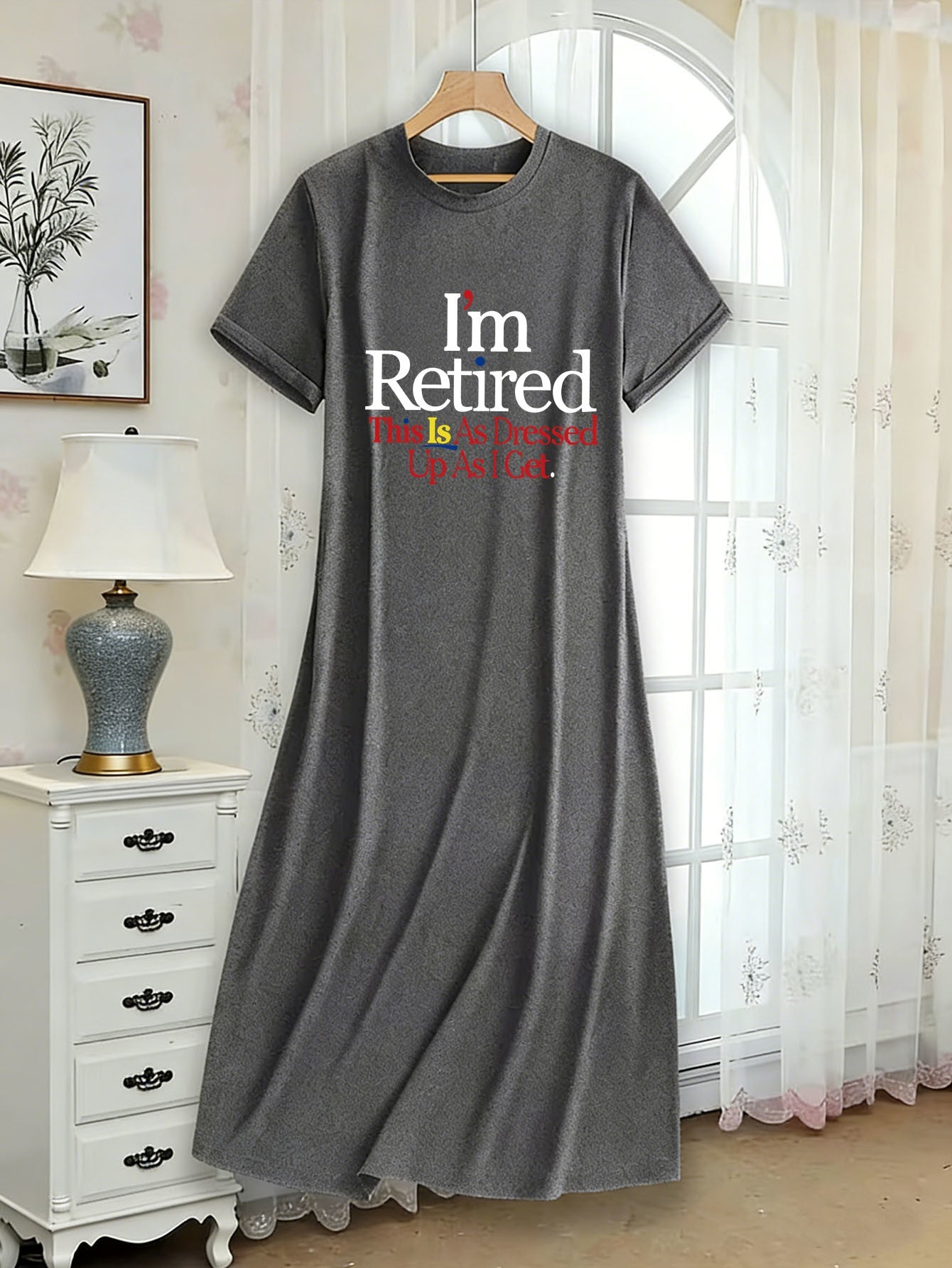 Women's Geometric Crew Neck Casual Dress - Short Sleeve detail view