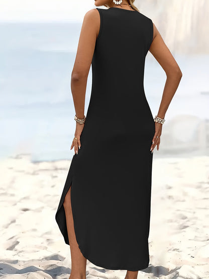 Women's Geometric Crew Neck Maxi Casual Dress - Sleeveless detail view