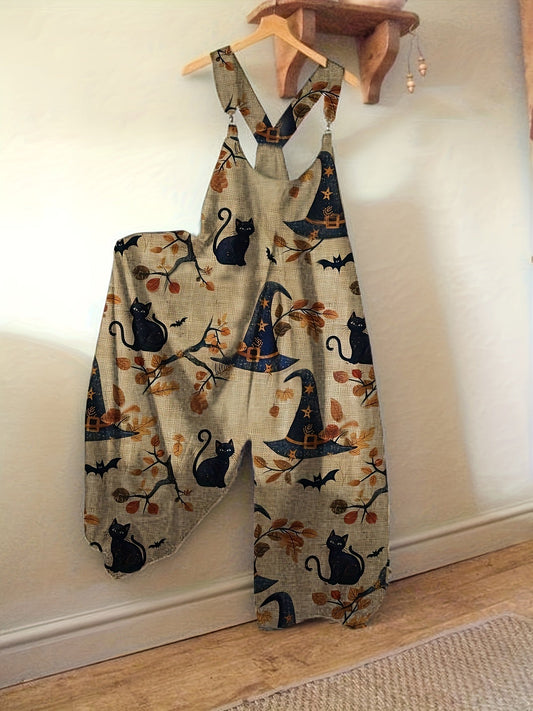 Women's Gothic Black Cat Jumpsuit - Halloween Print – main product image