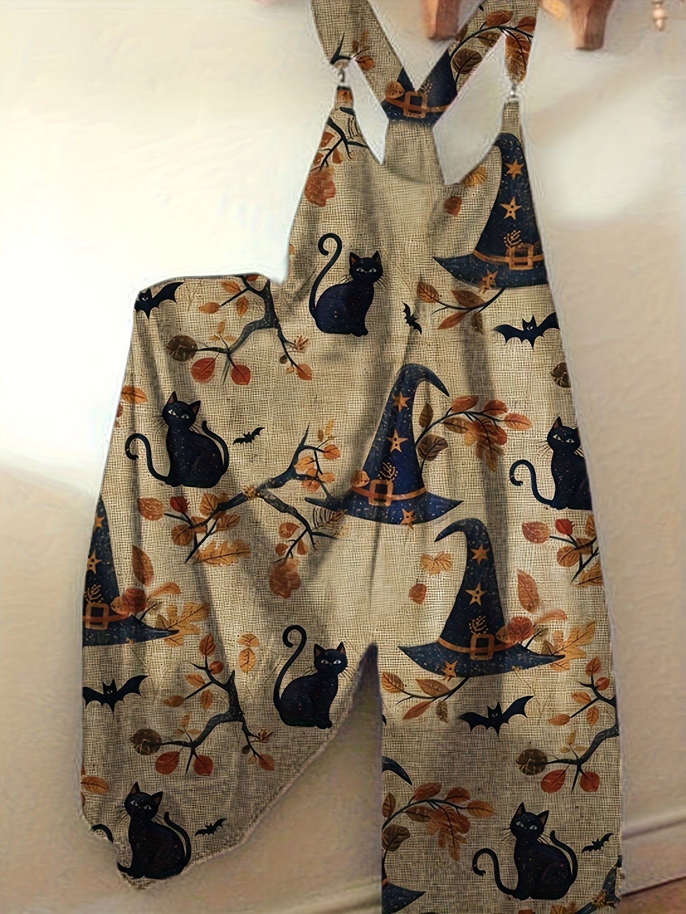Women's Gothic Black Cat Jumpsuit - Halloween Print detail view