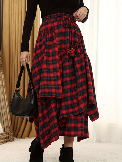 Women's Gothic Plaid Skirt - Asymmetric Fringe Ruffle detail view