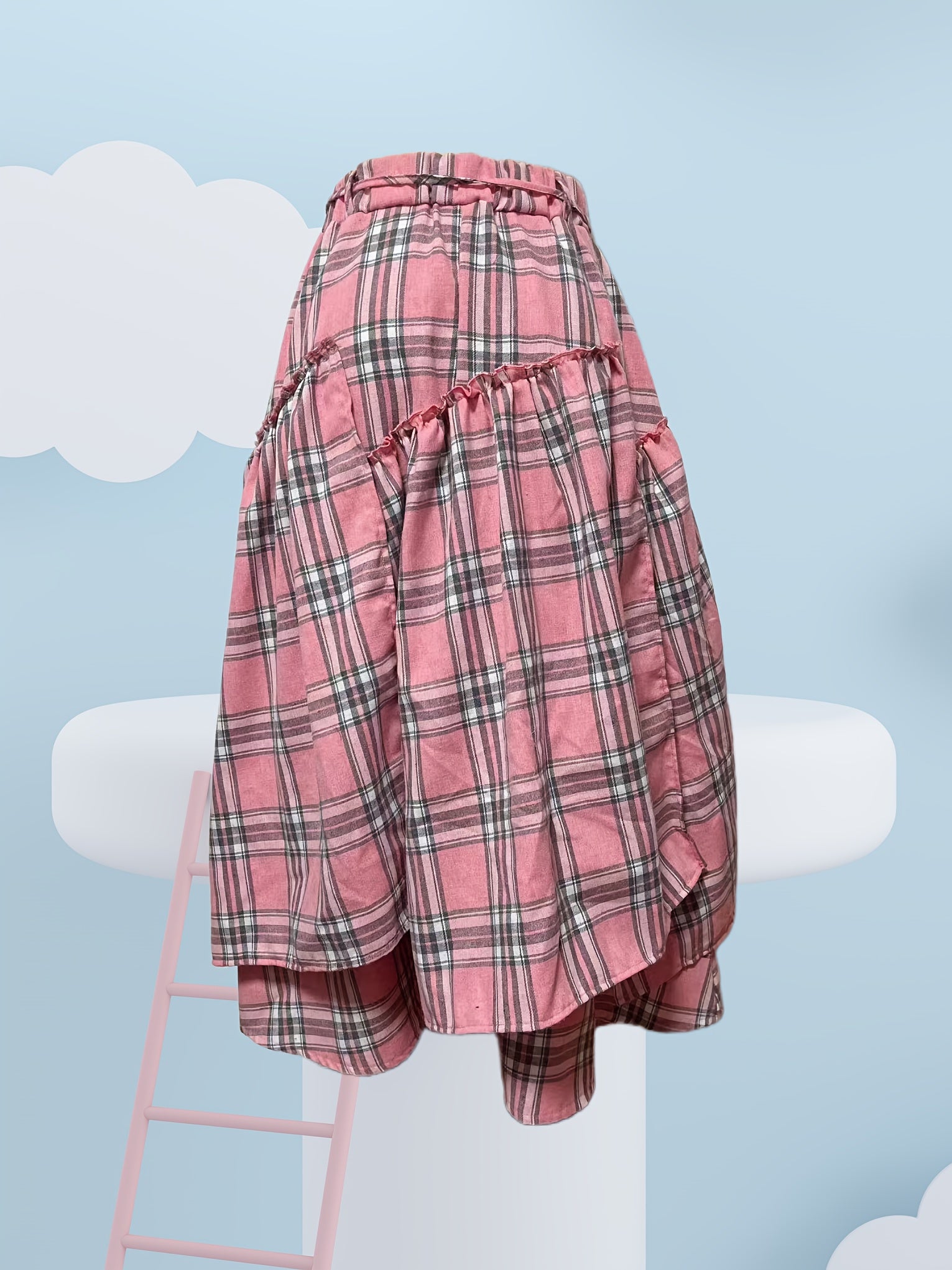 Women's Gothic Plaid Skirt - Asymmetric Fringe Ruffle detail view