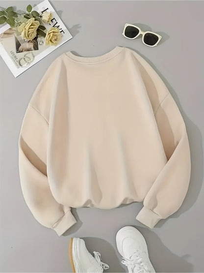 Women's Graphic Crewneck Sweatshirt - Regular Fit Crew Neck – Apricot / Black detail view