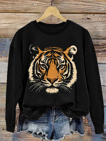 Women's Graphic Crewneck Sweatshirt - Regular Fit Crew Neck – Black Graphic Design 78181 detail view