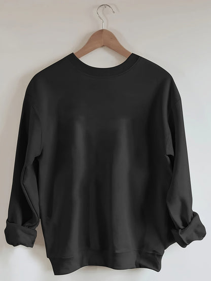 Women's Graphic Crewneck Sweatshirt - Regular Fit Crew Neck – Black Graphic Design 78181 detail view