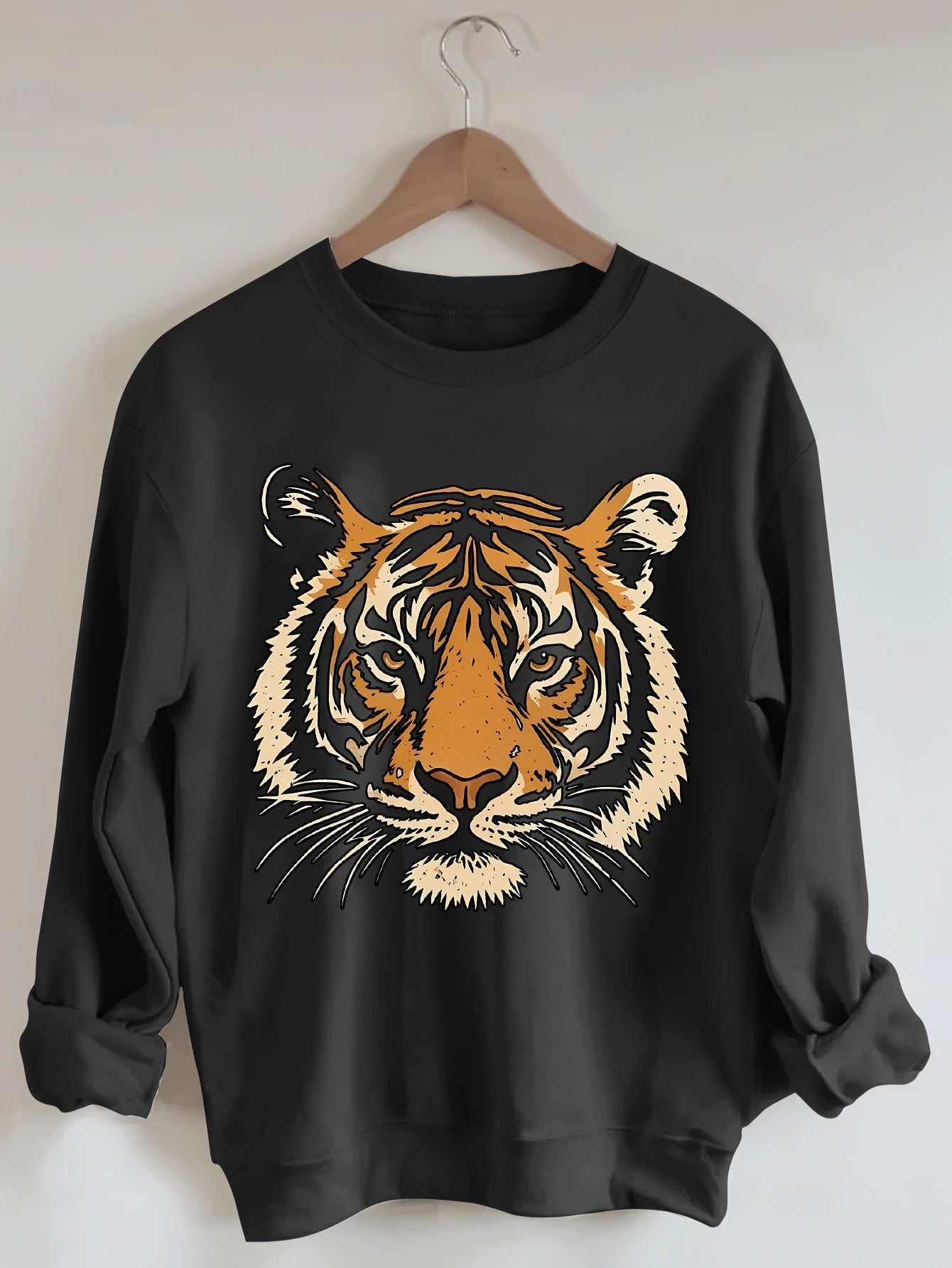 Women's Graphic Crewneck Sweatshirt - Regular Fit Crew Neck – Black Graphic Design 78181 – Black option – main product image