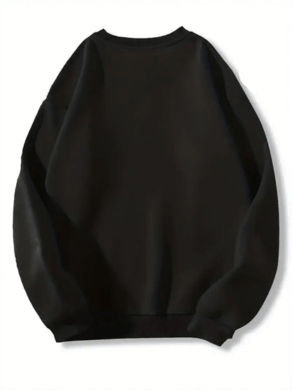 Women's Graphic Crewneck Sweatshirt - Regular Fit Crew Neck – Black Graphic Design 95685 detail view