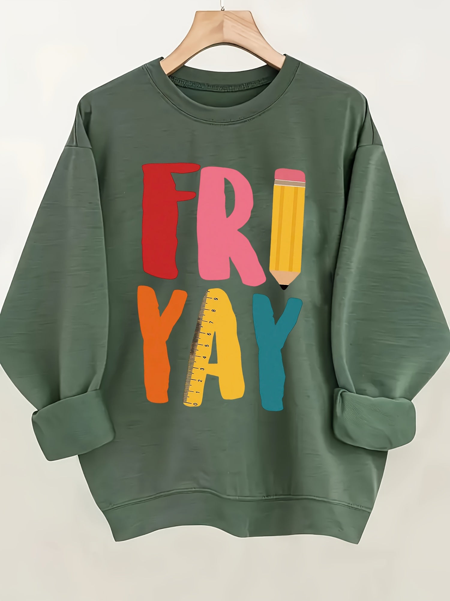 Women's Graphic Crewneck Sweatshirt - Regular Fit Crew Neck – Green / Apricot detail view