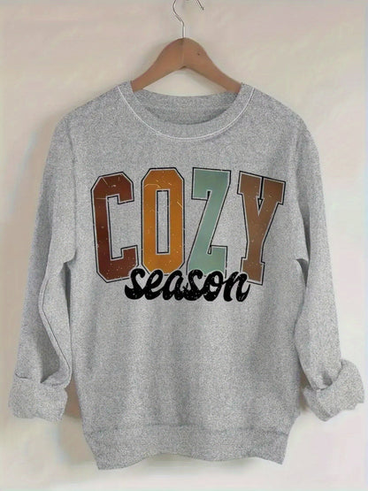 Women's Graphic Crewneck Sweatshirt - Regular Fit Crew Neck – Light Grey Graphic Design 63461 detail view