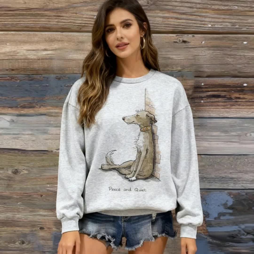Women's Graphic Crewneck Sweatshirt - Regular Fit Crew Neck – Light Grey Graphic Design 84965 detail view