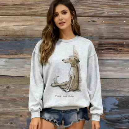 Women's Graphic Crewneck Sweatshirt - Regular Fit Crew Neck – Light Grey Graphic Design 84965 detail view