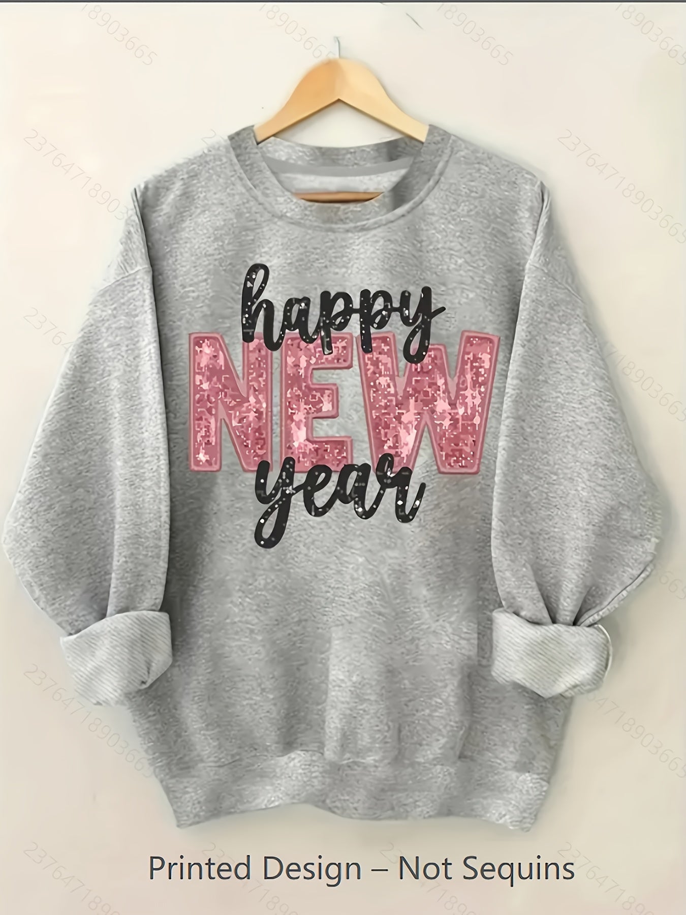 Women's Graphic Crewneck Sweatshirt - Regular Fit Crew Neck – Light Grey Graphic Design 80965 detail view