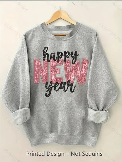 Women's Graphic Crewneck Sweatshirt - Regular Fit Crew Neck – Light Grey Graphic Design 80965 detail view