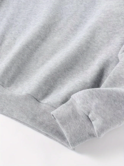 Women's Graphic Crewneck Sweatshirt - Regular Fit Crew Neck – Light Grey Graphic Design 80965 detail view