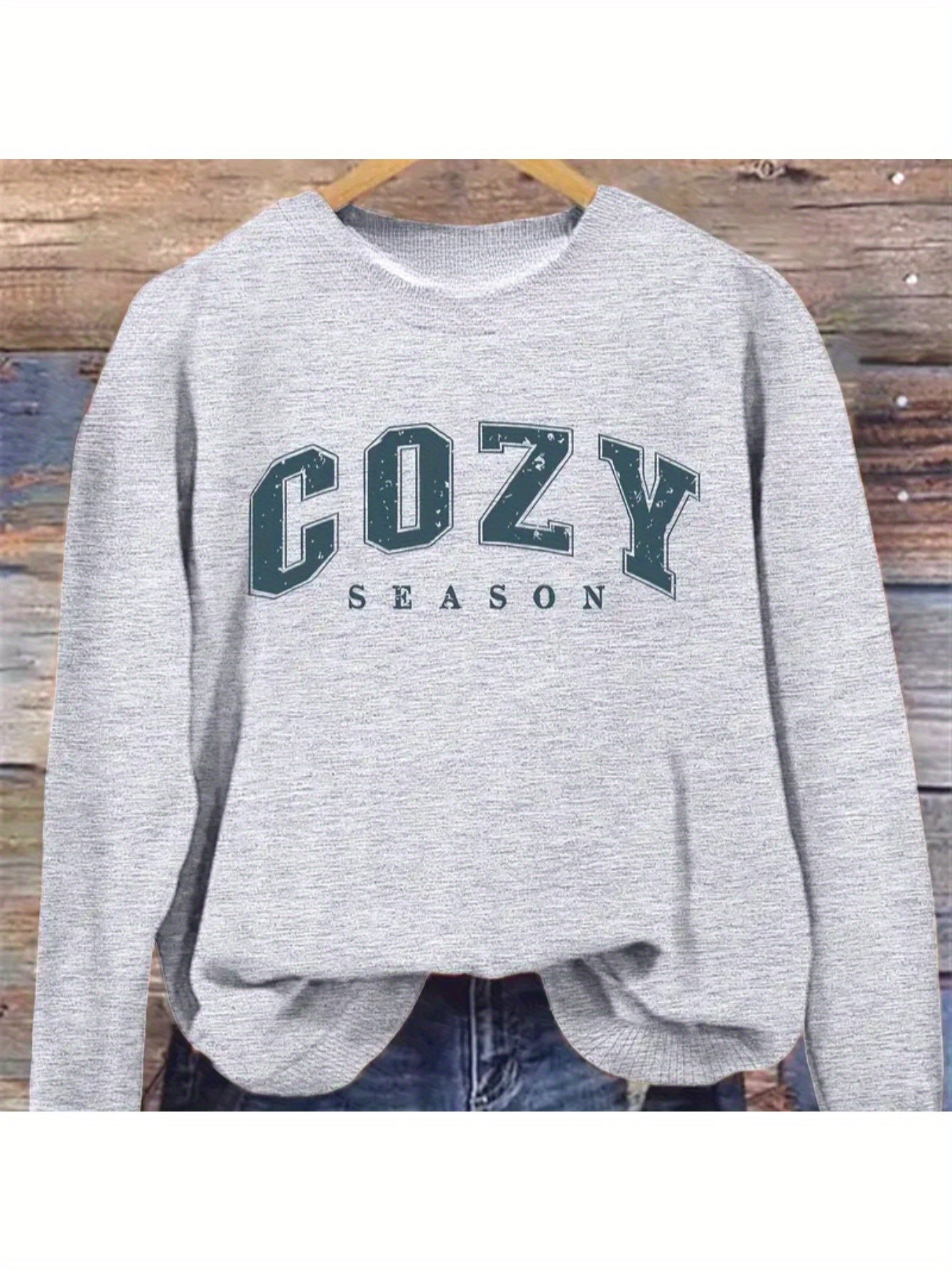 Women's Graphic Crewneck Sweatshirt - Regular Fit Crew Neck – Light Grey Graphic Design 46501 detail view