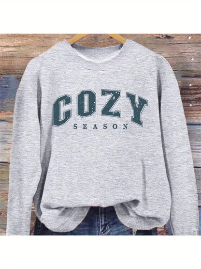 Women's Graphic Crewneck Sweatshirt - Regular Fit Crew Neck – Light Grey Graphic Design 46501 detail view