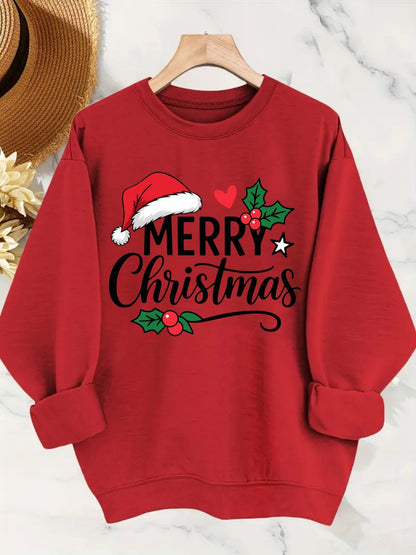 Women's Graphic Crewneck Sweatshirt - Regular Fit Crew Neck – Red detail view