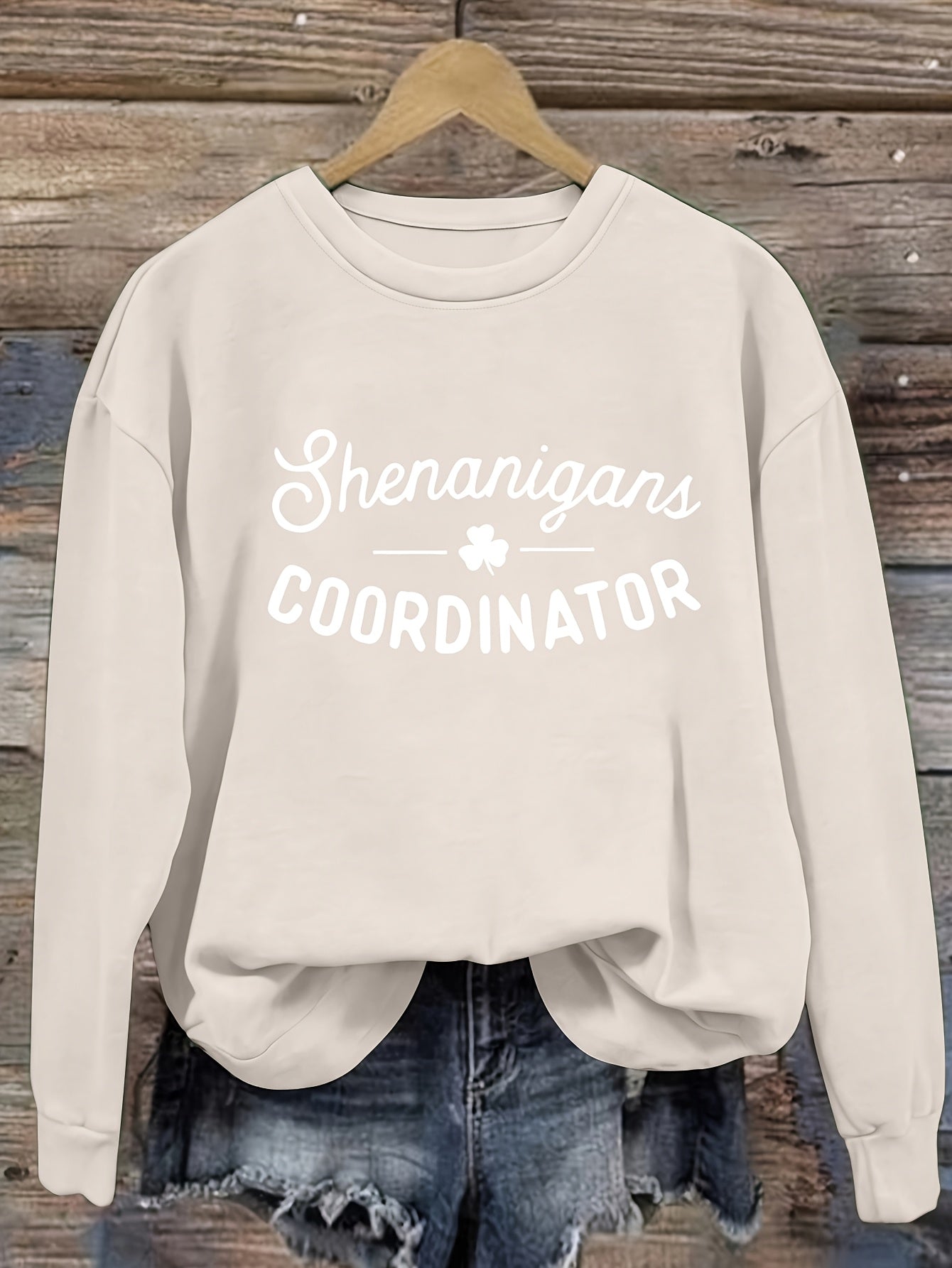 Women's Graphic Crewneck Sweatshirt - Regular Fit Crew Neck – White Graphic Design 05253 detail view