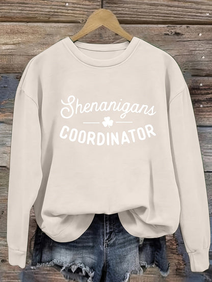 Women's Graphic Crewneck Sweatshirt - Regular Fit Crew Neck – White Graphic Design 05253 detail view