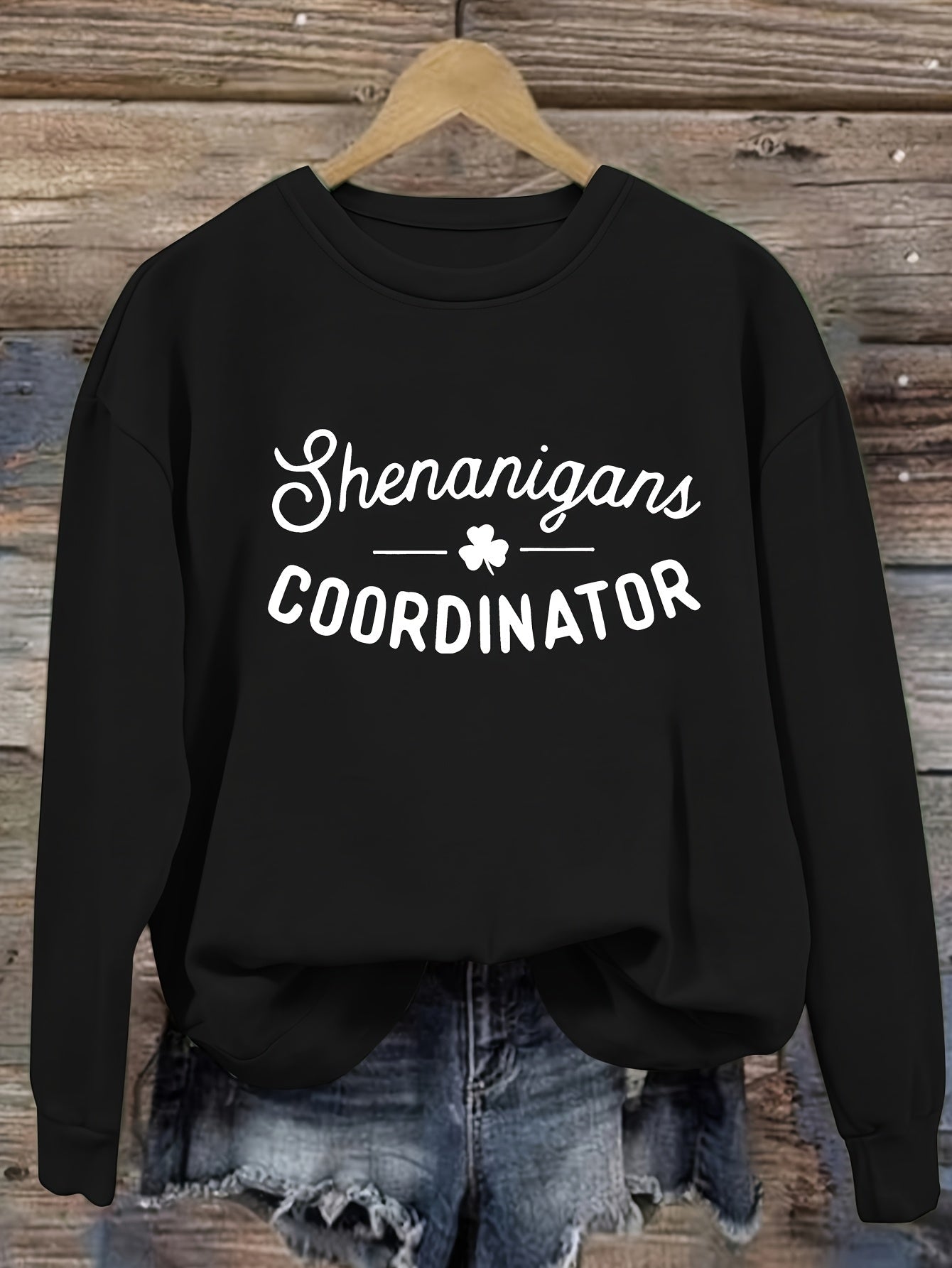 Women's Graphic Crewneck Sweatshirt - Regular Fit Crew Neck – White Graphic Design 05253 detail view