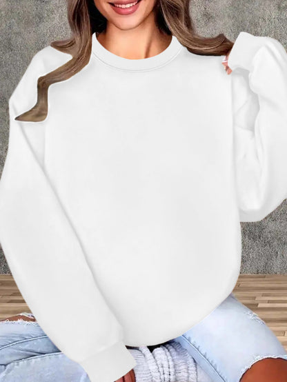 Women's Graphic Crewneck Sweatshirt - Regular Fit Crew Neck – White Graphic Design 05253 detail view
